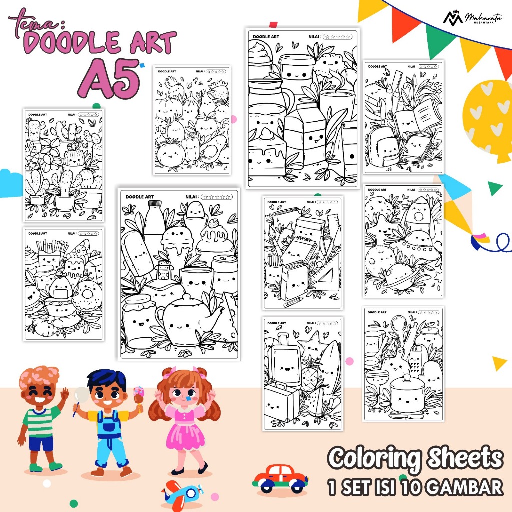 

COLORING SHEETS ANAK UKURAN A5 - LEMBAR MEWARNAI TEMA DOODLE ART READY STOCK