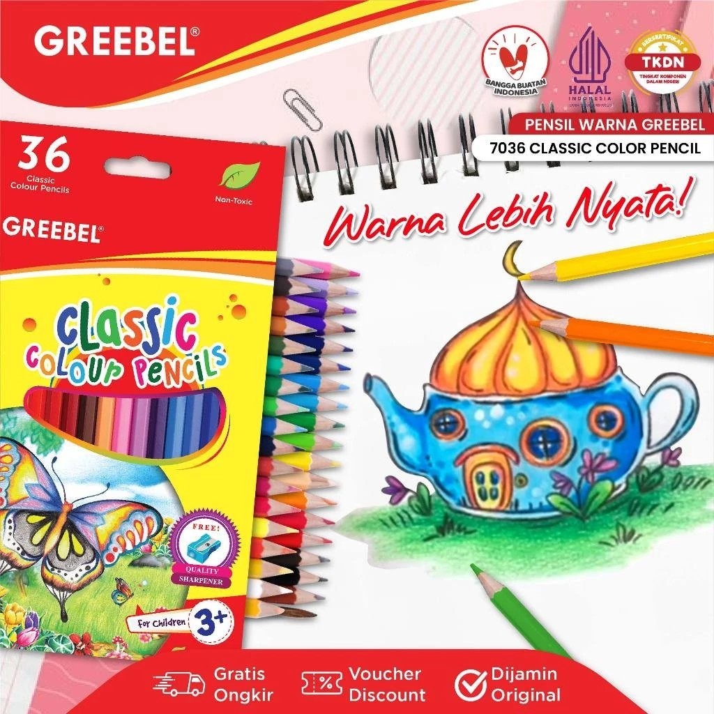 

GREEBEL Pensil Warna 36 Warna / Classic Color Pencils 36 Warna (7036) / Warna Lebih Nyata
