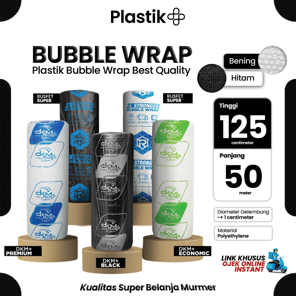 

Plastik Gelembung Bubble Wrap DKM Roll 50meter x 125cm Warna Bening dan Hitam Merek DKMPlus Rusfet