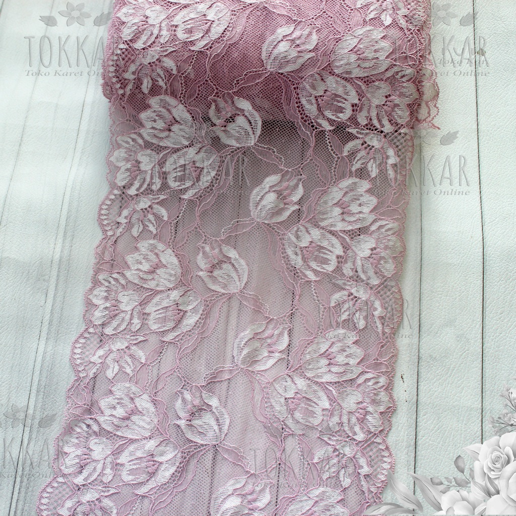 (Per Meter) RDS475 Renda Stretch / Renda Karet Cantik Pink Keunguan Lebar 22Cm