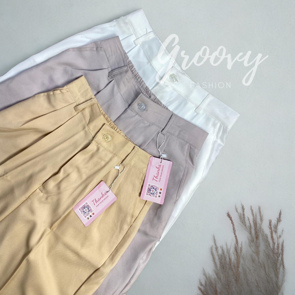 Groovy Fashion Celana Highwaist Anti Kusut Casual Panjang Kulot - Loose Pants Wanita Kantor Kerja