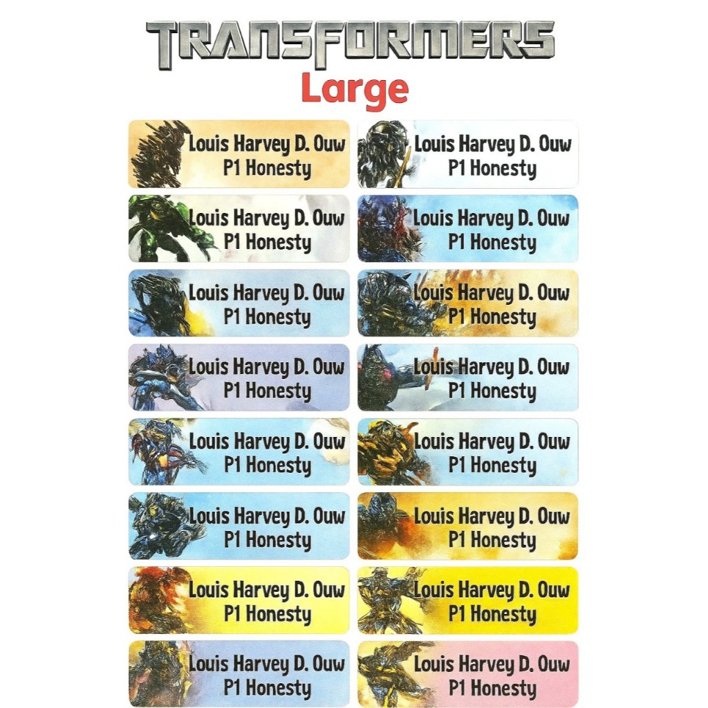 

Label Nama Anti Air Sticker Waterproof Transformers