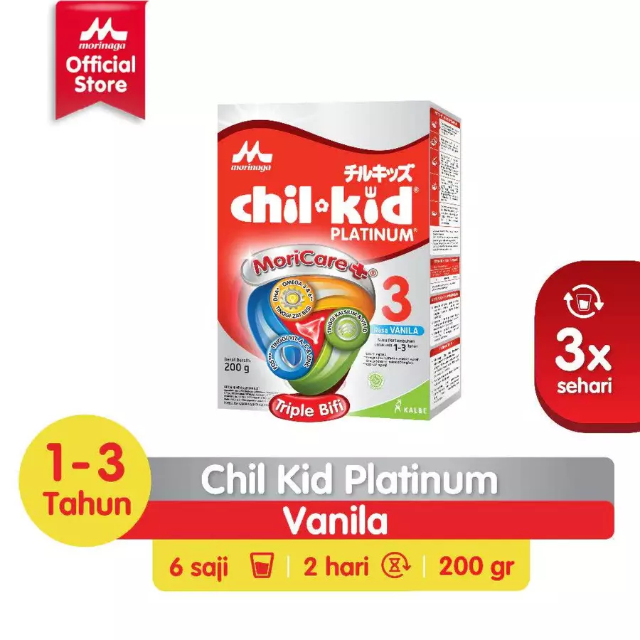 

Chil Kid Platinum MoriCare+ Triple Bifi 3 Vanila 200 gr / Susu Bubuk Usia 1 - 3 Tahun Vanila 200gr