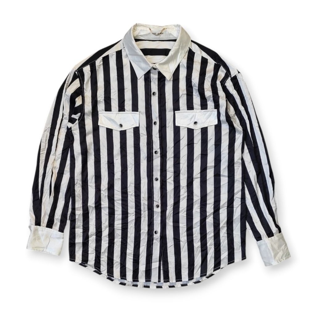 Saint Lauren Patch-Pocket Striped Button Shirt
