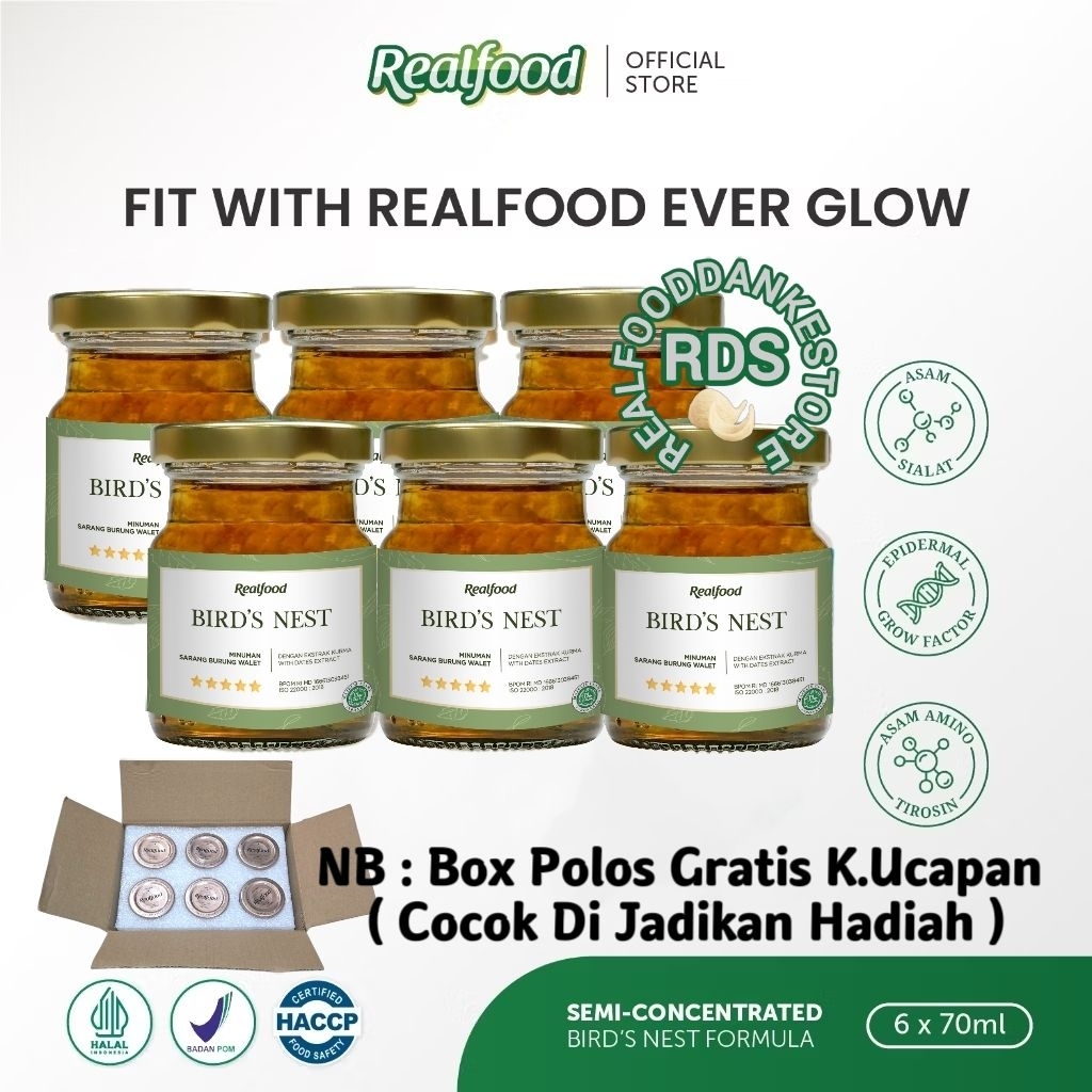 

Realfood Ever Glow Rasa Kurma 6 Botol Box Polos ( Minuman Sarang Burung Walet ) RDS