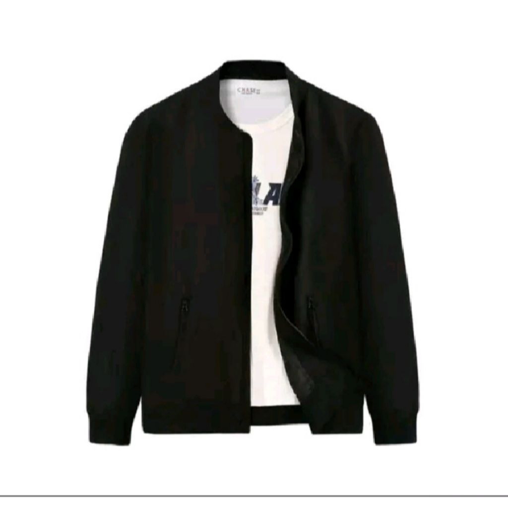 100% AMAN Jaket Bomber Pria Kekinian Polos Hitam Bahan Parasut Anti Angin Full FuringUkuran LXL-XXL