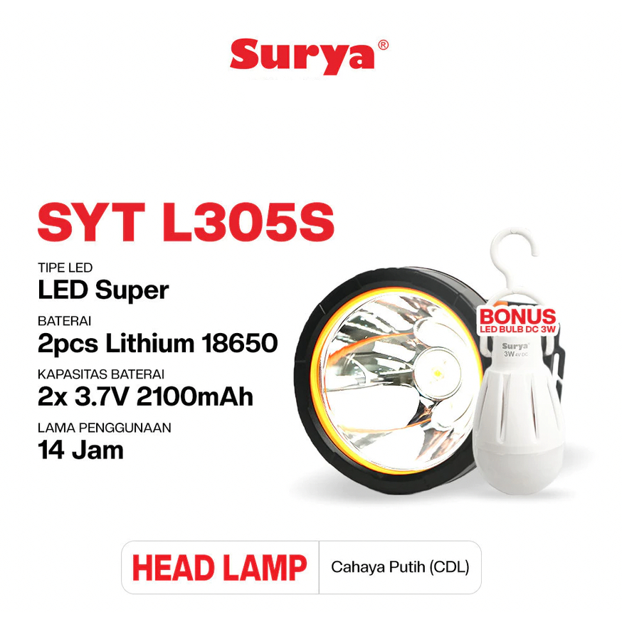 Headlamp Senter Kepala Selam Surya SYH L305S – Headlamp Diving Rechargeable Tahan Air