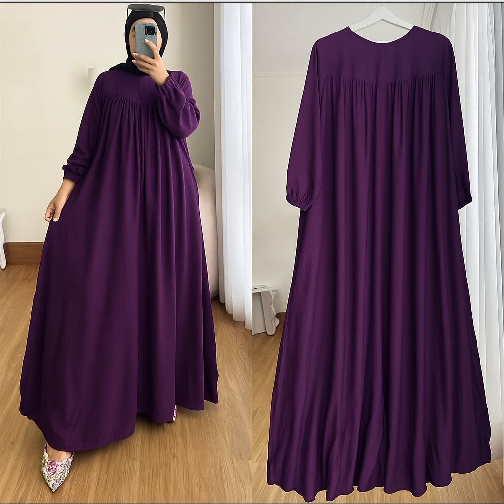 Gamis Putih Polos Jumbo LD 120 / Gamis Putih Wanita Kekinian Mewah / Gamis Putih Lengan Panjang