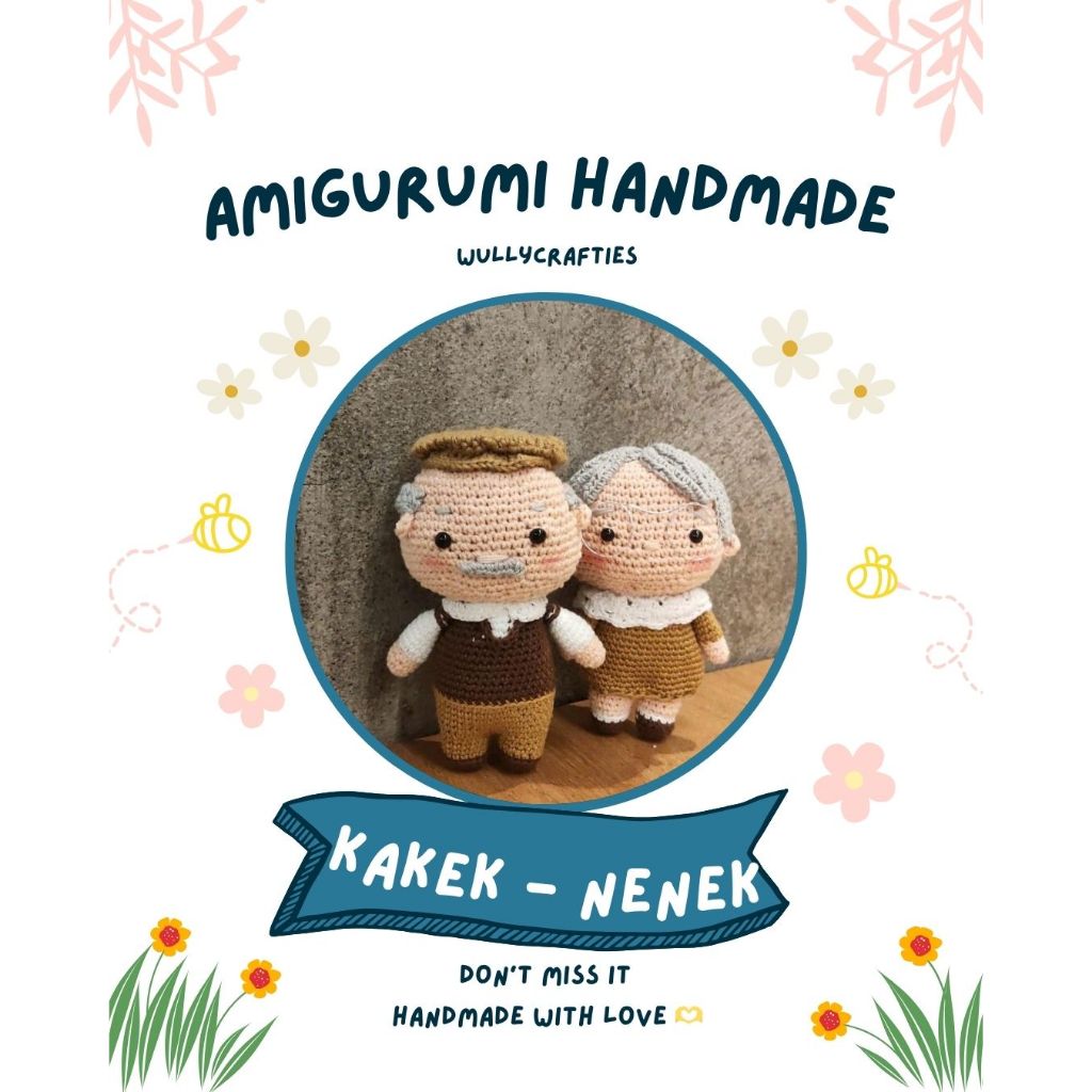 Boneka Rajut Tangan Asli Couple Kakek Nenek untuk Hadiah dan Koleksi