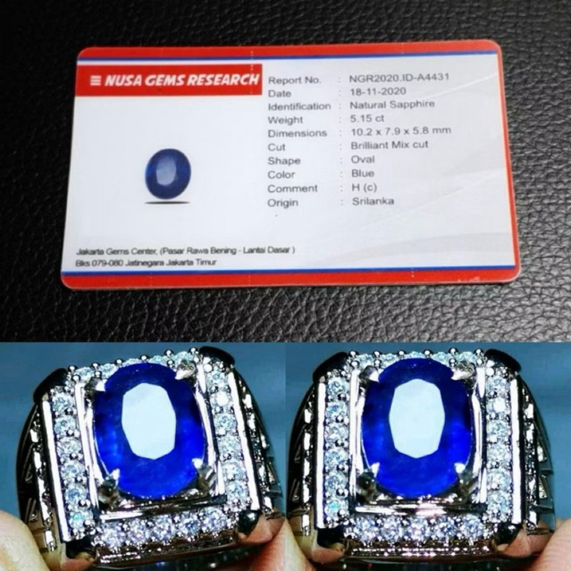 permata cincin blue saphire + memo ori best quality terbaik ring perak 925 zircon