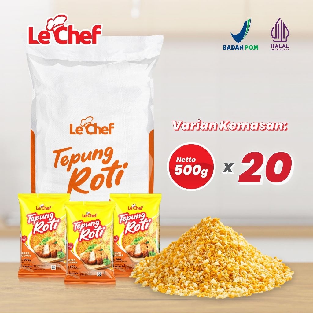 

TEPUNG ROTI BREADCRUMBS LE CHEF 500GRAM X 20 PCS
