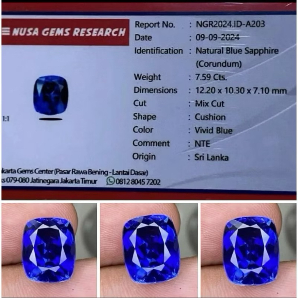 permata cincin royal blue saphire natural cylon srilanka high quality terbaik