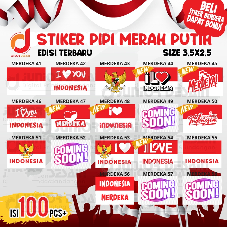 

100pcs Sticker Pipi Merah Putih Tempelan