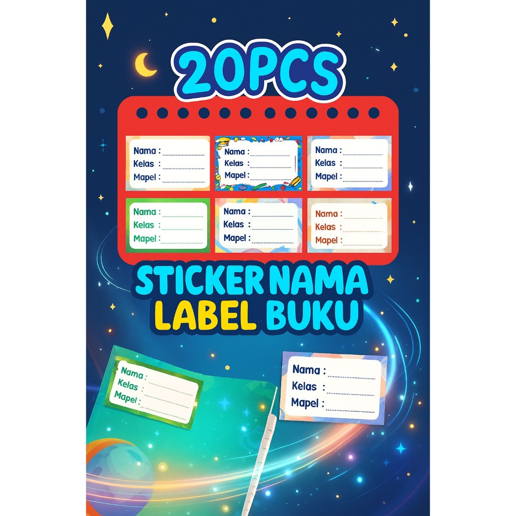 

20PCS Stiker Nama Buku Tulis Pelajaran Sticker Nama Kelas Sekolah Stiker Mata Pelajaran Stiker Mapel