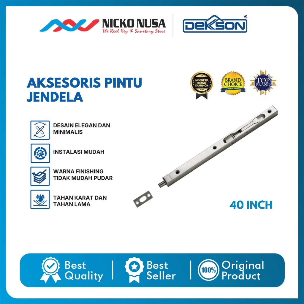 Nicko Nusa - Dekkson Dekson Grendel Tanam FB 040 40" Inch 100 cm Flush Bolt Slot Pintu Kayu