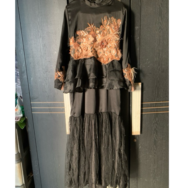 DRESS GAMIS GAUN LEBARAN UNDANGAN PESTA HITAM BRUKAT MODEL DUYUNG