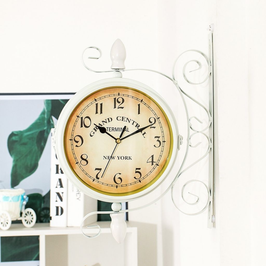 Jam Gantung Vintage Garden Wall Clock Jam Dinding Outdoor Shabby 2 Sisi Classic Jam Klasik Kolosal