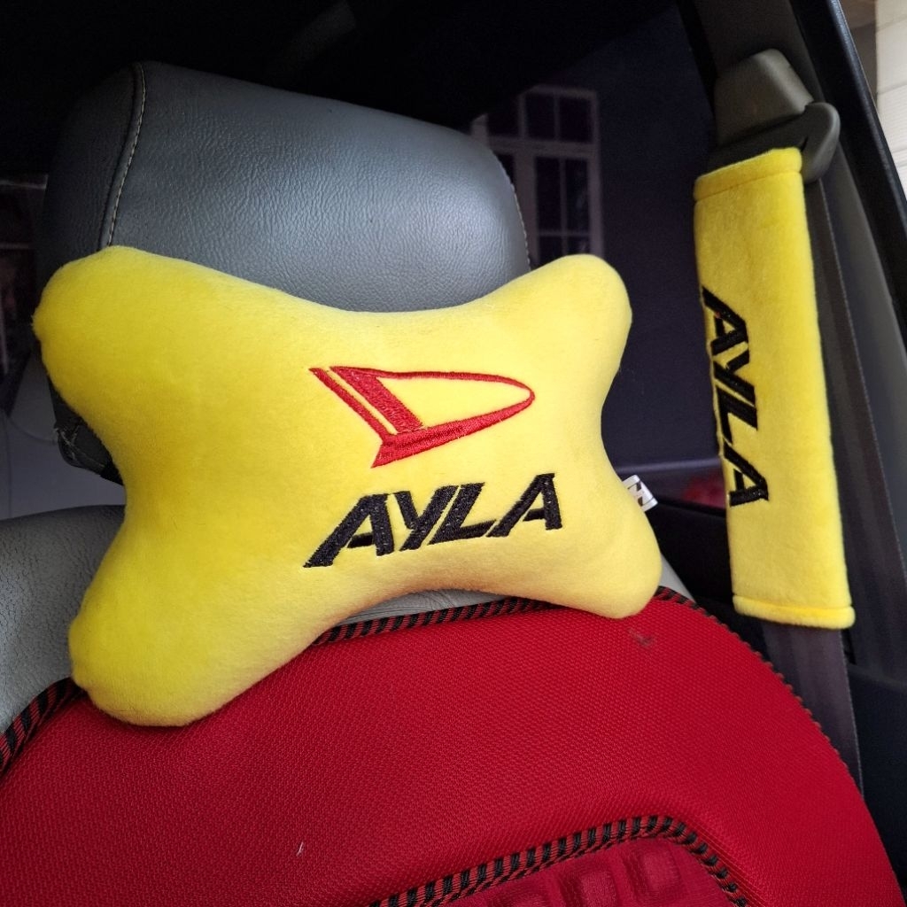 Bantal Mobil AYLA + Cover Seatbelt Bordir Komputer | Bahan Velboa Premium Isi Dakron Tebal | Custom 