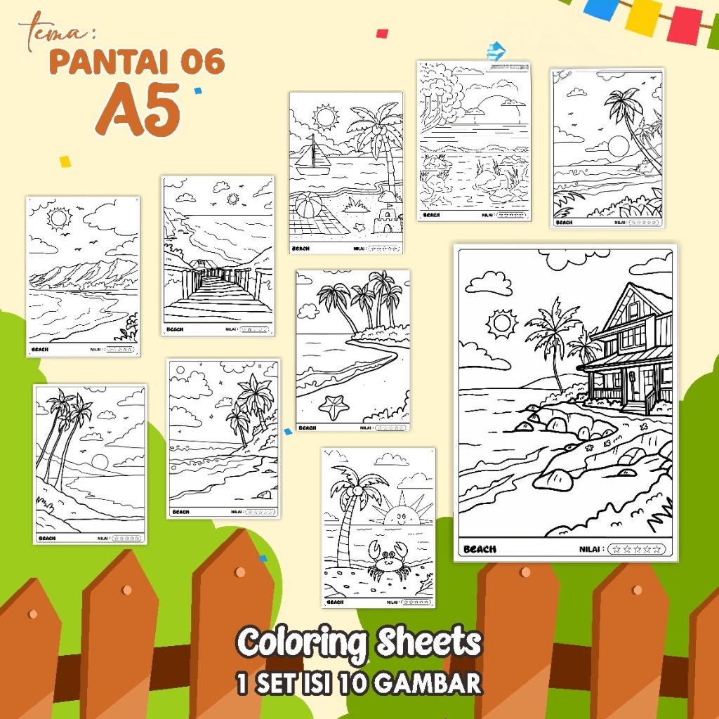 

(A5) KERTAS MEWARNAI ANAK - COLORING SHEETS KODE PANTAI 6 - LEMBAR MEWARNAI ANAK PAUD/TK/SD