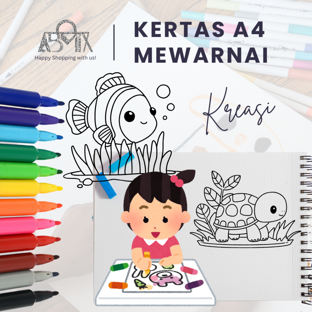 

Mainan Edukasi Buku Kertas Gambar Mewarnai Ukuran A4 isi 5 Lembar