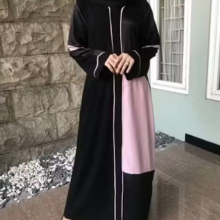 Abaya Hitam KOMBINASI WARNA Kekinian - ABAYA SET COKSU/PINK - Gamis Muslimah Anak Dewasa Remaja- Rea