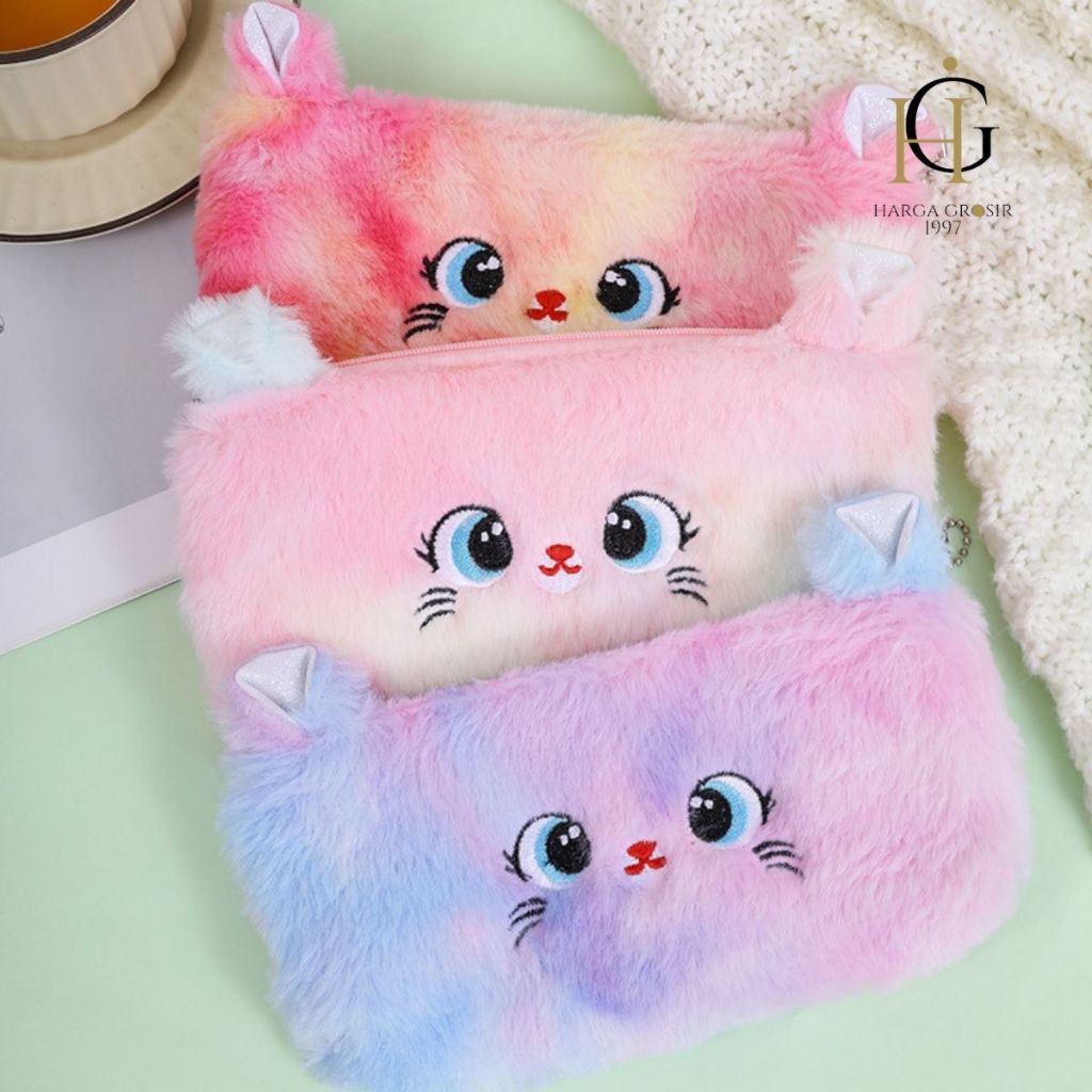 

KOTAK PENSIL BULU HALUS WARNA RAINBOW WAJAH KUCING TEMPAT PENSIL TERMURAH COD ALAT-ALAT SEKOLAH LUCU