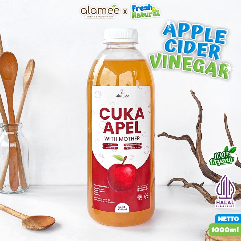 

ALAMEE Cuka Apel Original Vinegar With Mother Premium Organik Apple Cider Vinegar Sari Buah fresh and natural