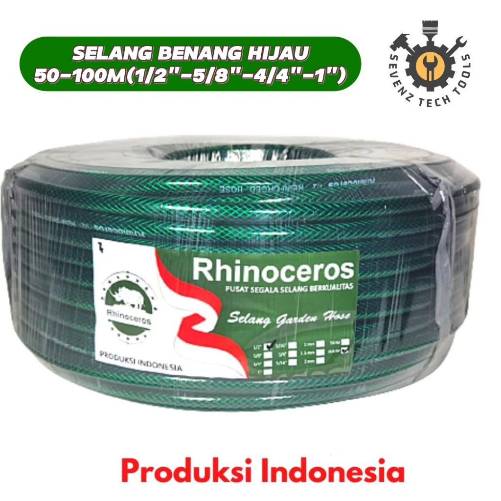 RHINOCEROS SELANG ANTI LUMUT BENANG HIJAU 1/2 5/8 3/4 1 inci 50-100meter SELANG AIR BAGUS ANTI TEKUK