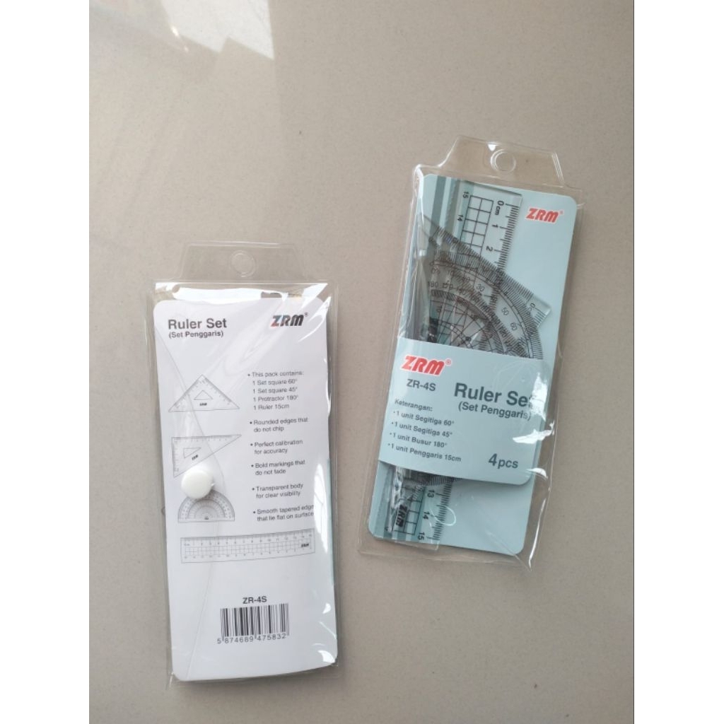 

ZRM Ruler Set Penggaris Matematika Ukur Panjang Siku Segitiga dan Busur 180° 4 Pcs ZR-4S dengan 60° 45° dan 180°