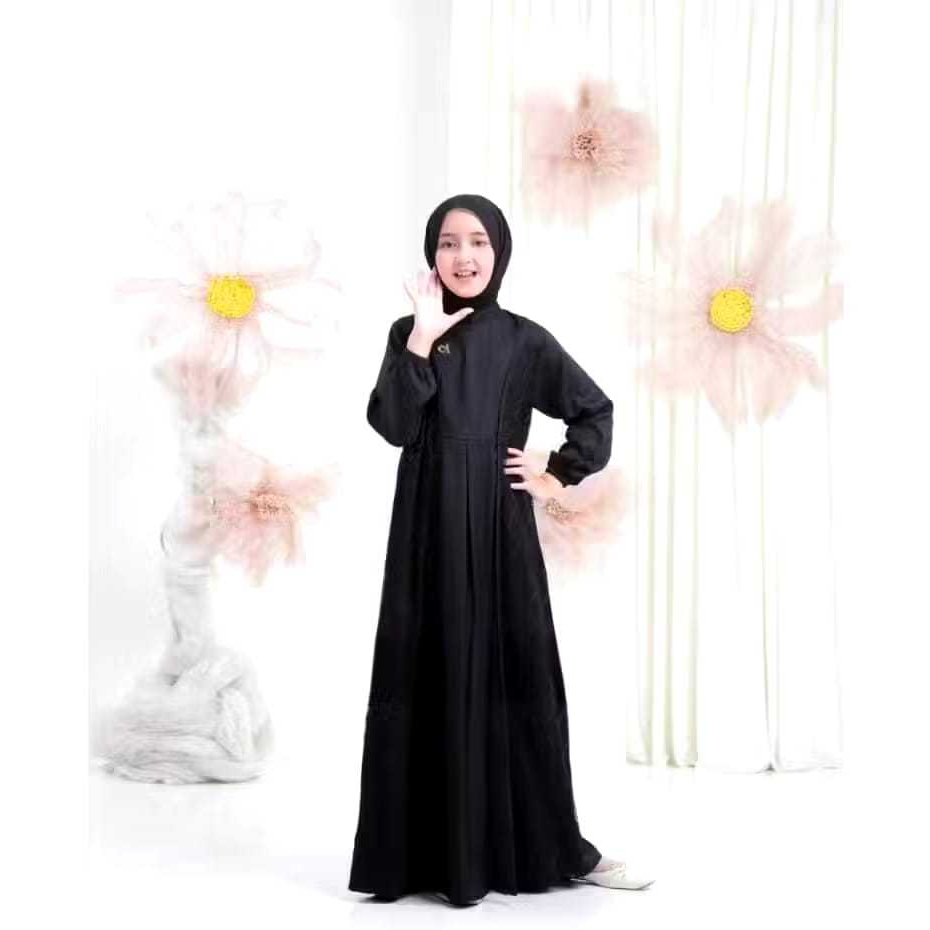 Gamis Anak Remaja Terbaru 2025 6-15 Tahun Crinkle Airflow Mix Brukat Malika Naumi Kids Gamis Syari