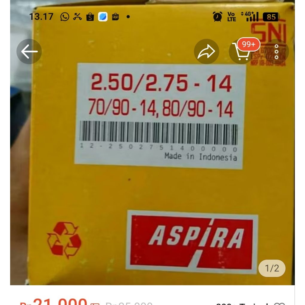 Ban Dalam Matic Ring 14 Aspira 250/275-14, semua motor Matic.