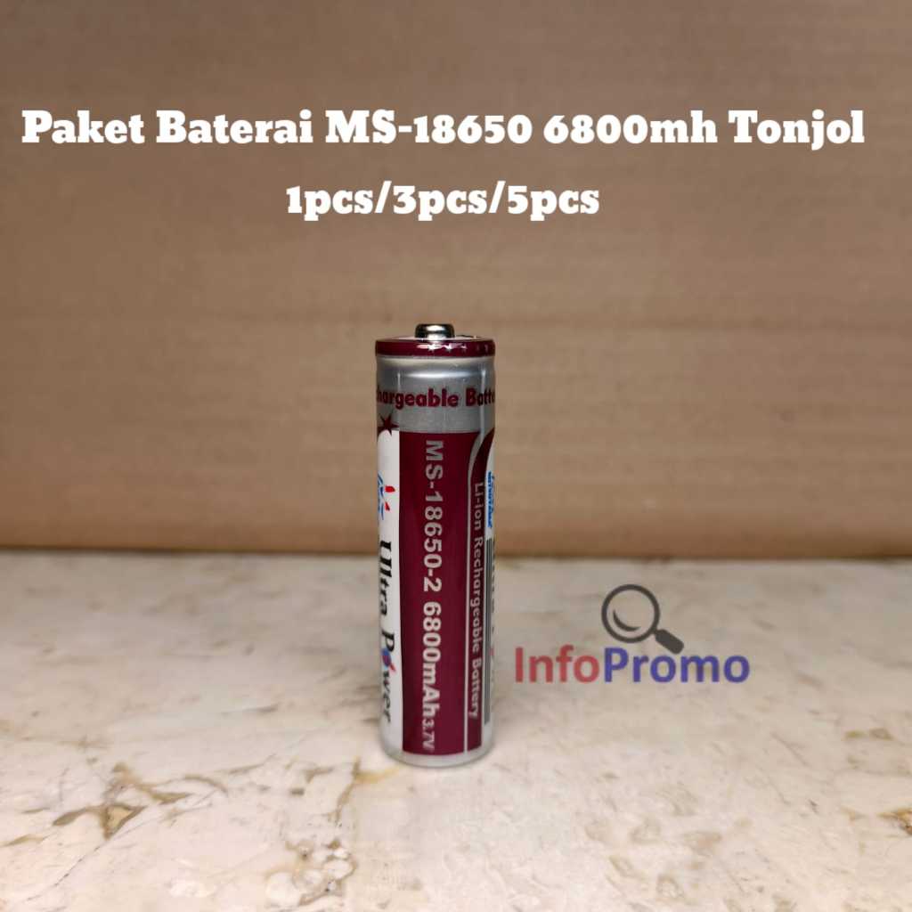 Bakulkuterjangkau Paket Baterai Cas Ms-18650 Ultra Power 6800Mah Isi 1Pcs, 3Pcs, 5Pcs Tonjol