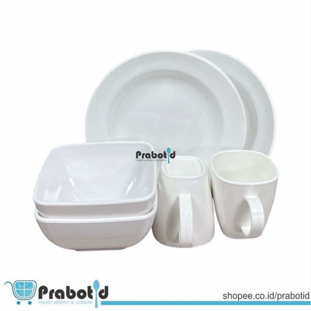 PRABOTID Set Piring Mangkok Gelas Melamin 3pcs | Piring Gelas Mangkok Semi Melamin Satu Set isi 6pcs