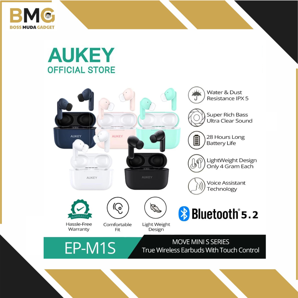 AUKEY TWS Bluetooth True Wireless Earphone IPX5 4G Earbuds EP-M1S