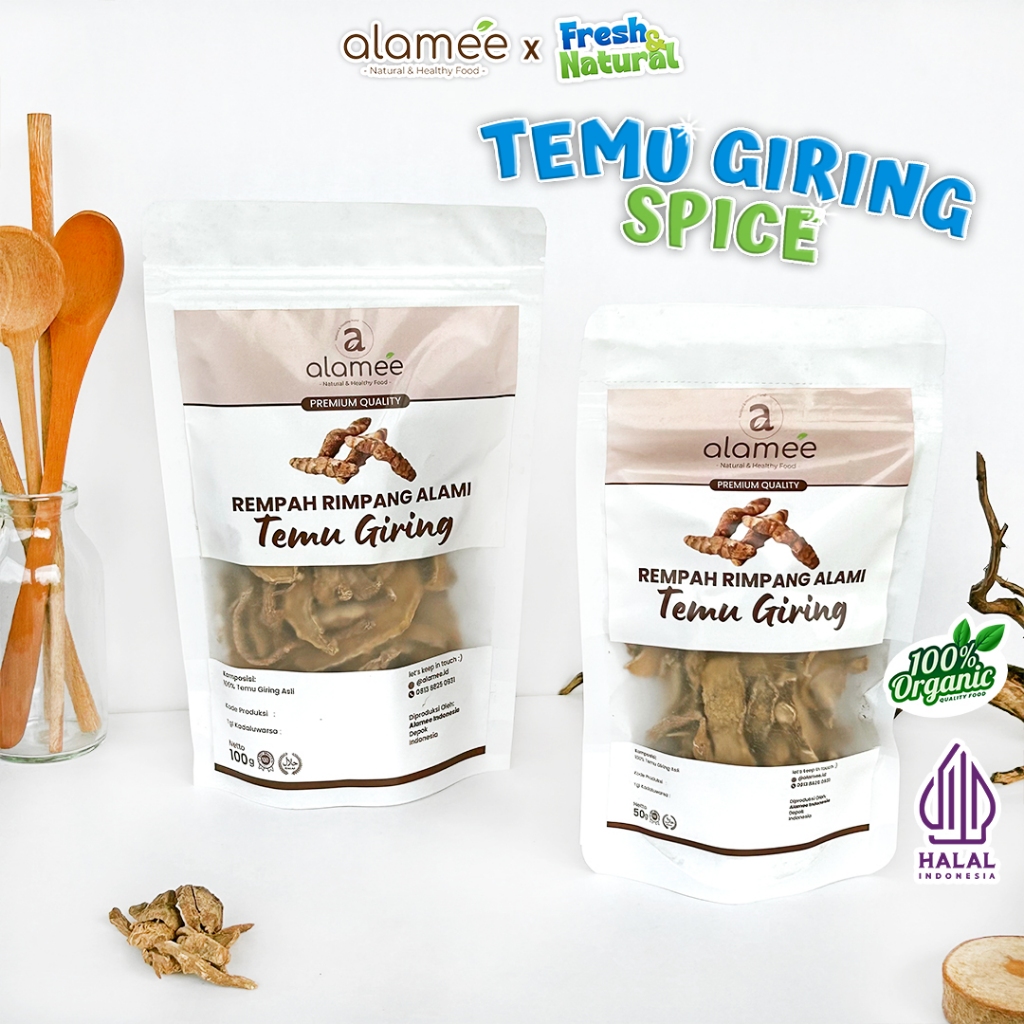 

ALAMEE Temu Giring Kering Organik Iris Kuning Gajah Rempah Rimpang Alami Bumbu Seasoning Masak 100gr fresh and natural