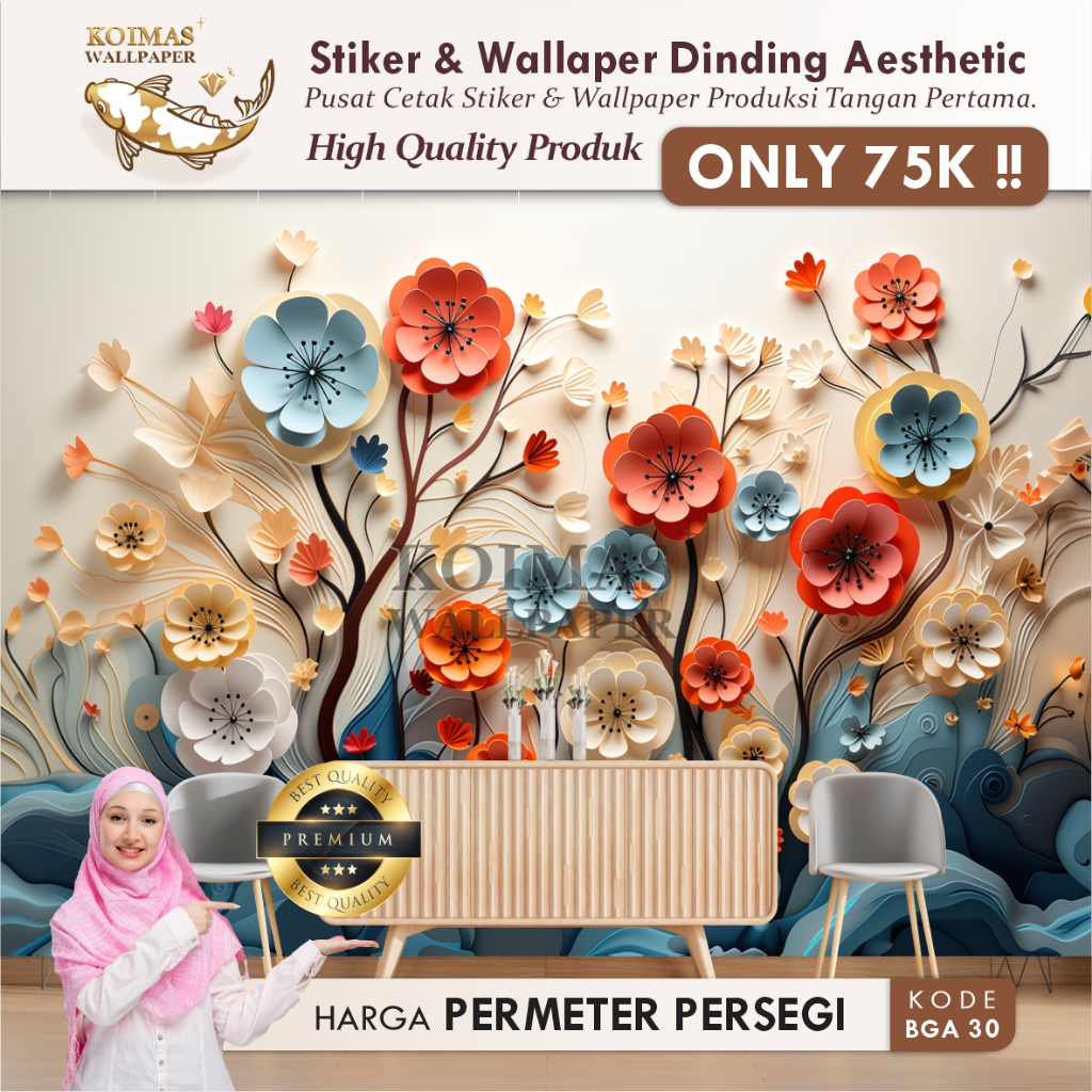 Stiker Dinding 3D Wallpaper Motif Bunga Putih Aesthetic Wallpaper Dinding Bunga 3D Terbaru Murah Sti