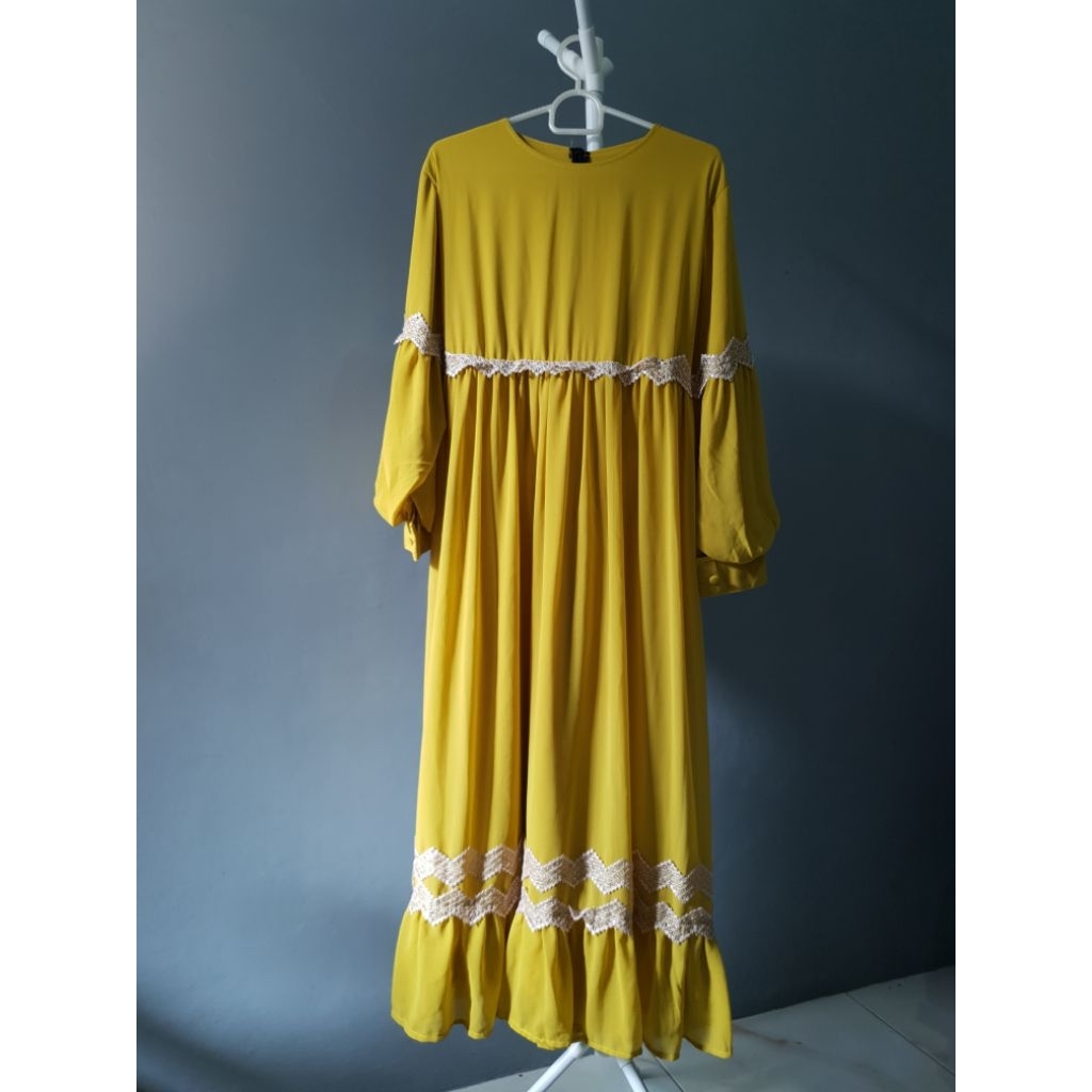 Gamis Kimiko Ceruty Premium Dress | Dress Cantik | Ceruty Renda Zigzag | Preloved | Termurah