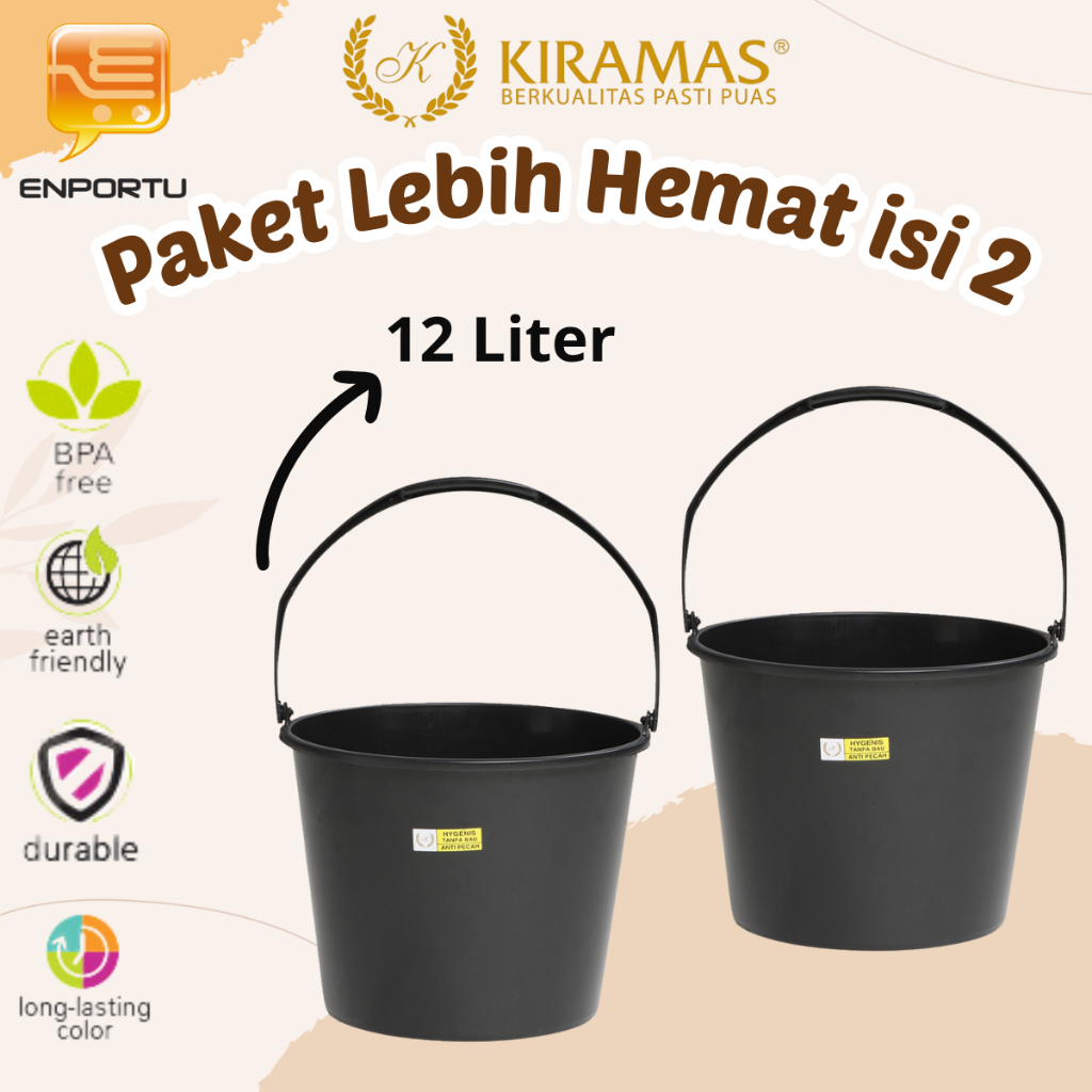 KIRAMAS Paket Isi 2 Pcs Ember Cor 12 Liter 3012 | Ember Hitam | Ember Murah | Ember Ekonomi