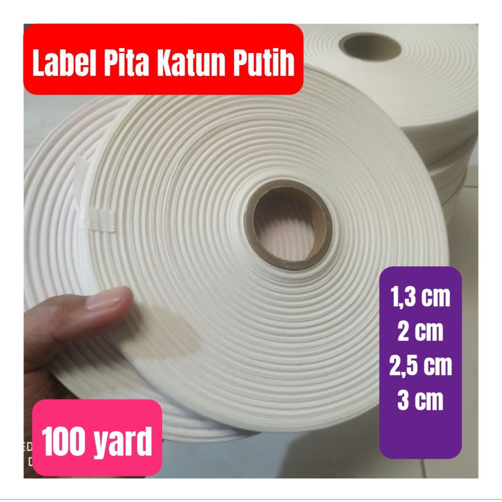 

Label Pita Katun Putih Polos Hitam roll 1,3cm 2cm 3cm 1 cm 100 yard