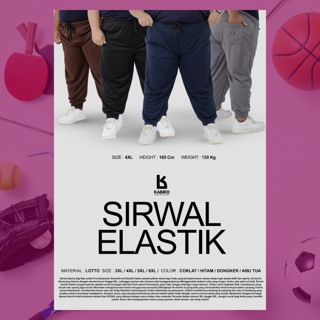 Sirwal Pria Big Size 3XL-6XL – Celana Sirwal Sporty Ukuran 3XL–6XL, Bahan Lotto Elastis & Adem