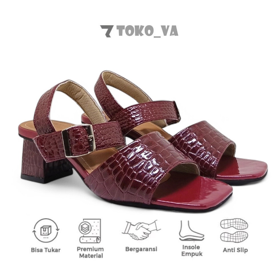 Heels Maroon - Big Size 40 41 42 43 44 45 / Sandal Formal Wanita Hak 5cm Ukuran Jumbo / Sendal Pesta