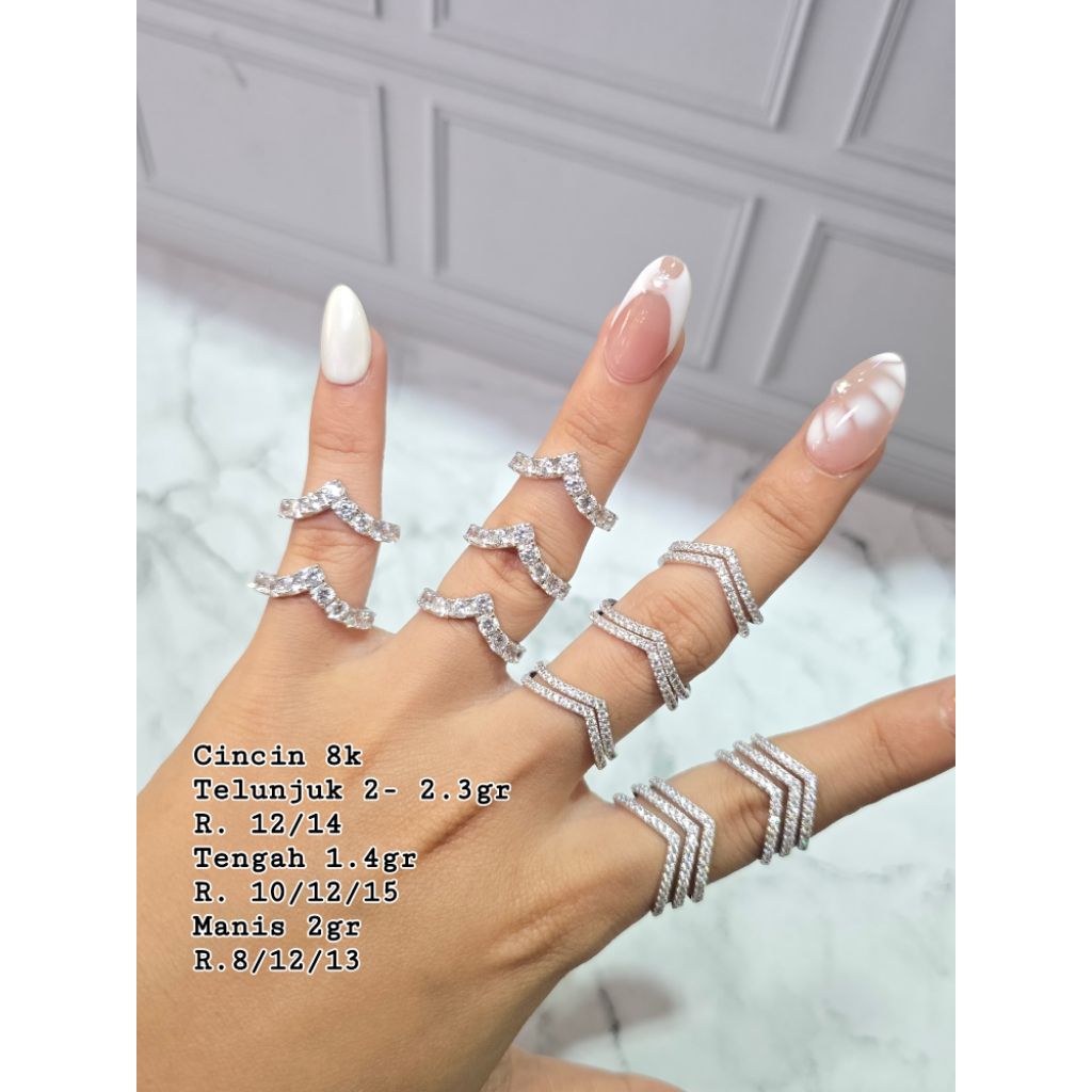 Cincin Aurel Double Layer Emas Putih Mata Mata