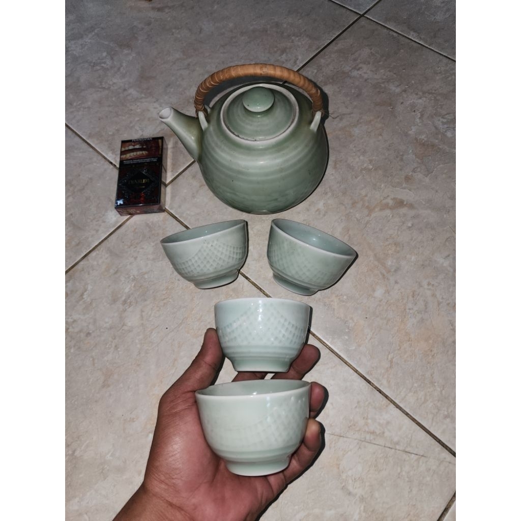 satu sett teko unik jadul keramik antik peninggalan