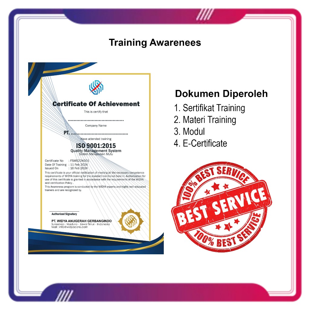 

Training Sertifikasi Awarenees 9001