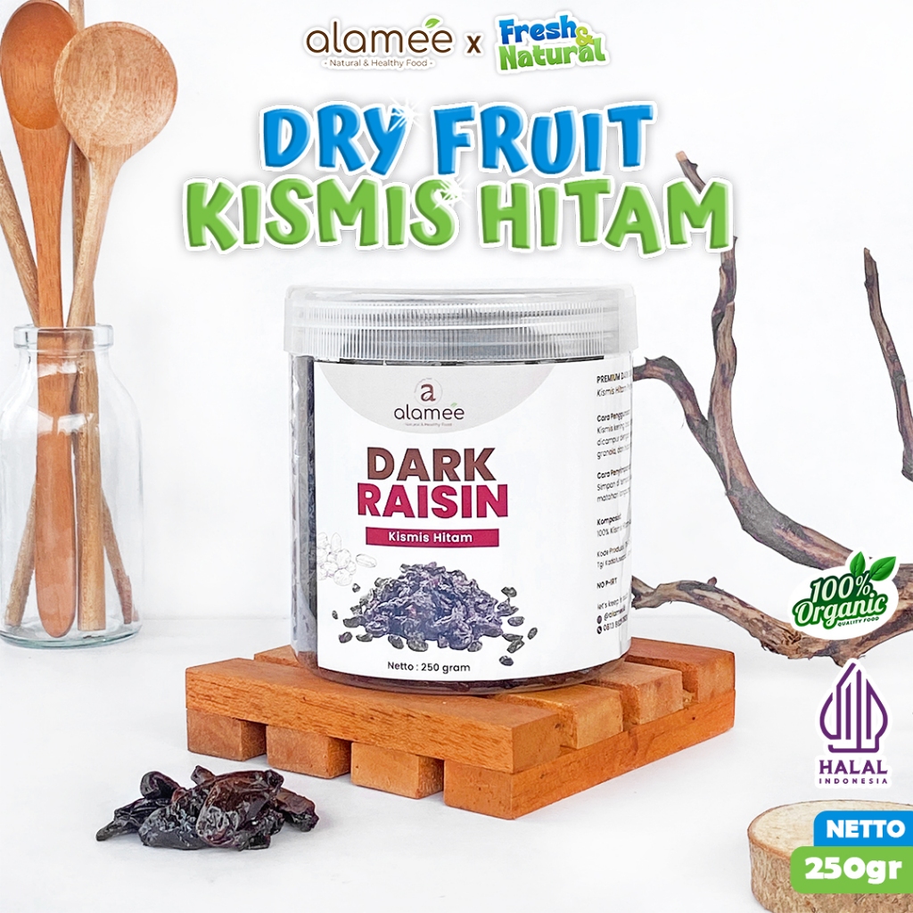 

ALAMEE Dark Raisin Cemilan Buah Sehat Kismis Hitam Manis Dried Fruit Black Raisin PREMIUM 250gr fresh and natural