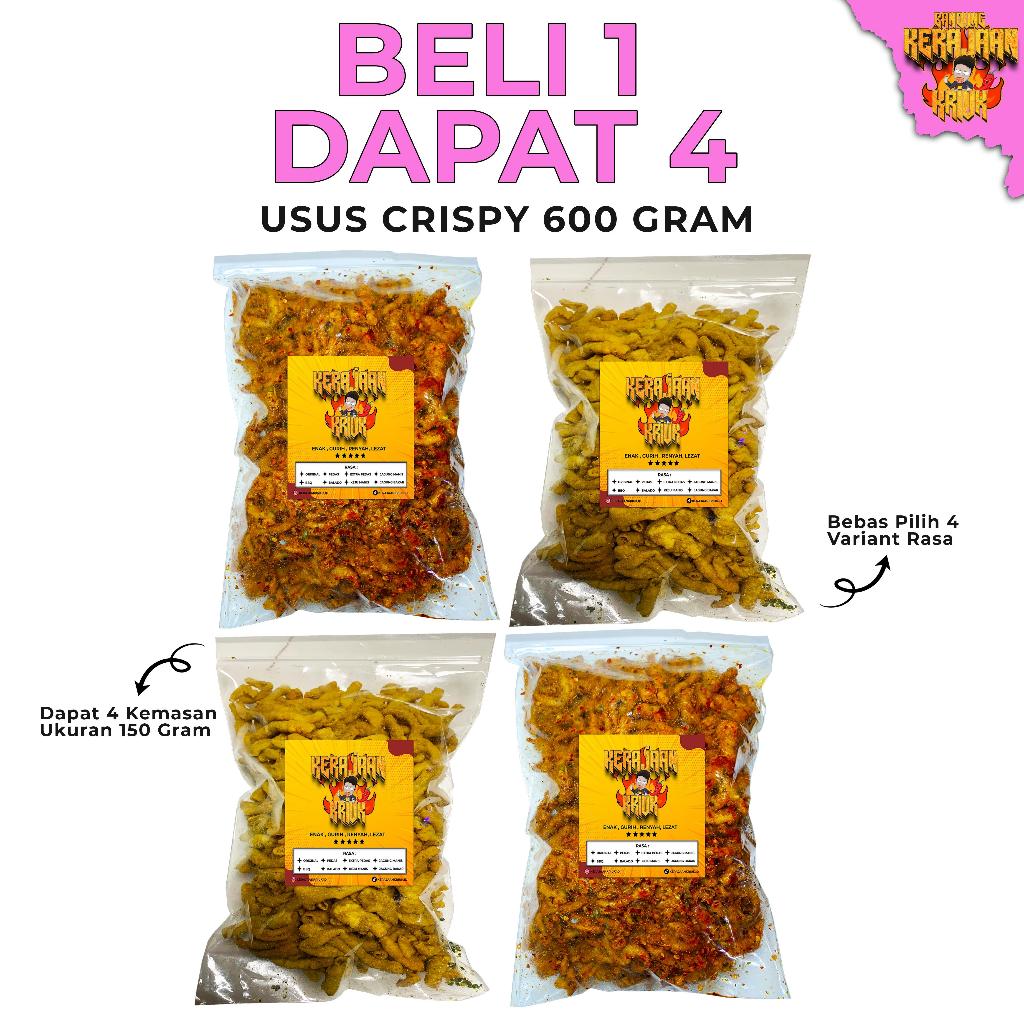 

KERAJAANKRIUK - Beli 2 Gratis 2 KRIPSUS 600 Gram Kripik Usus Crispy Rasa Original 150gr Pedas 150gr Balado 150gr Snack Food Renyah Bumbu Melimpah