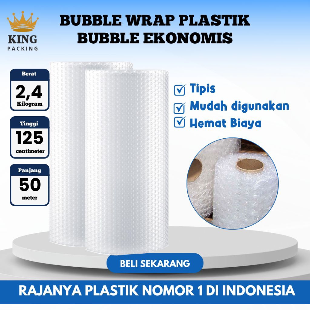 

Plastik Gelembung Bubble Wrap Ekonomis King Packing Roll 50m x 125cm Warna Bening & Hitam Merk King Packing