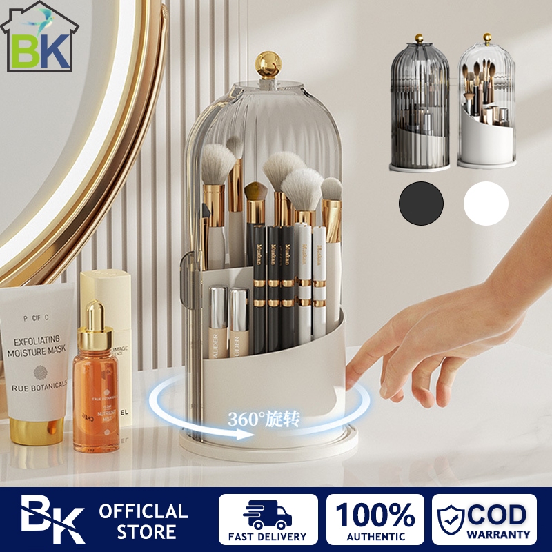 Tempat Sendok Garpu Berputar/ 360 Tempat Kuas Rias Berputar dengan Tutup / Organizer Multifungsi