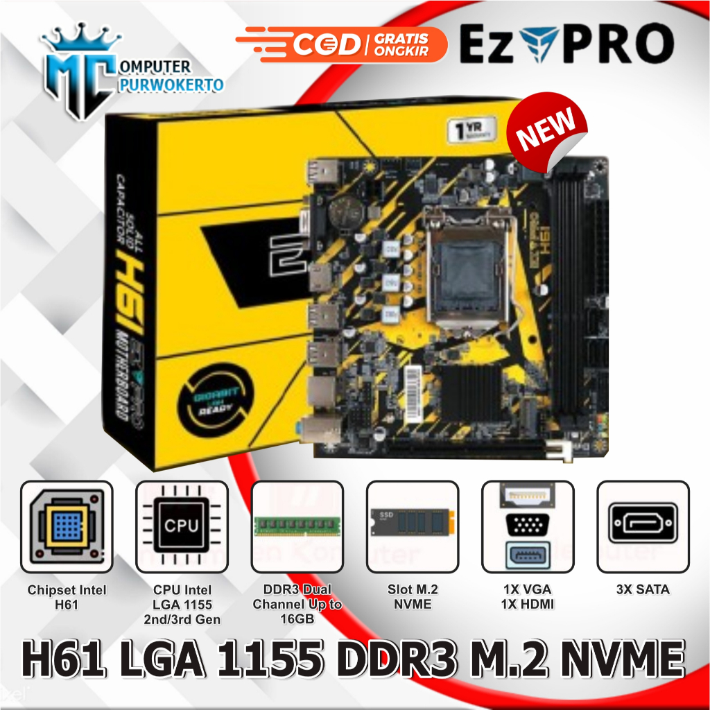 Mainboard Mobo Motherboard H61 EZPRO Socket LGA 1155 NVME USB 3.0