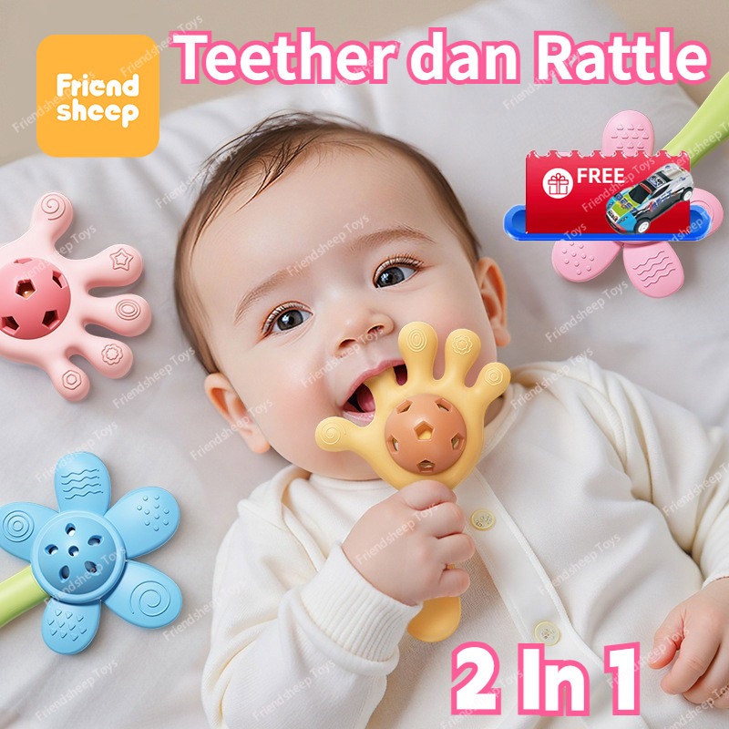 Mainan Bersuara untuk Bayi /Silicone Rattle Teether Bayi Mainan/Goyangan Telapak Tangan Silikon Teet